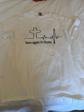 Men's White Faith Graphic Tee - Born Again in Christ